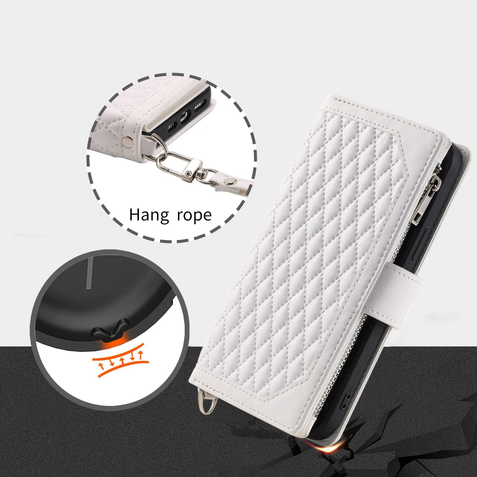 005 Style Rhombus Texture PU Leather Phone Case For iPhone 13 mini 5.4 inch, Card Holder Anti-fall Shock-absorption Zipper Pocket Wallet Cover Stand with Strap