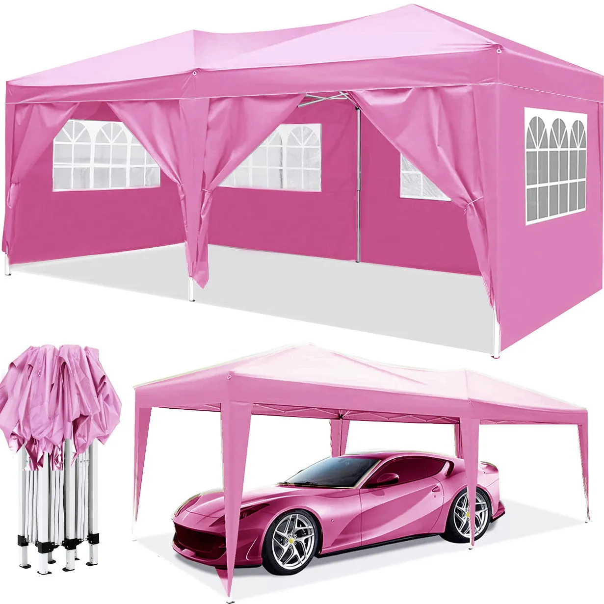 10'X20' Ez Pop Up Canopy Outdoor Portable Party Folding Tent With 6 Removable Sidewalls   Carry Bag   4 Pieces Weight Bag