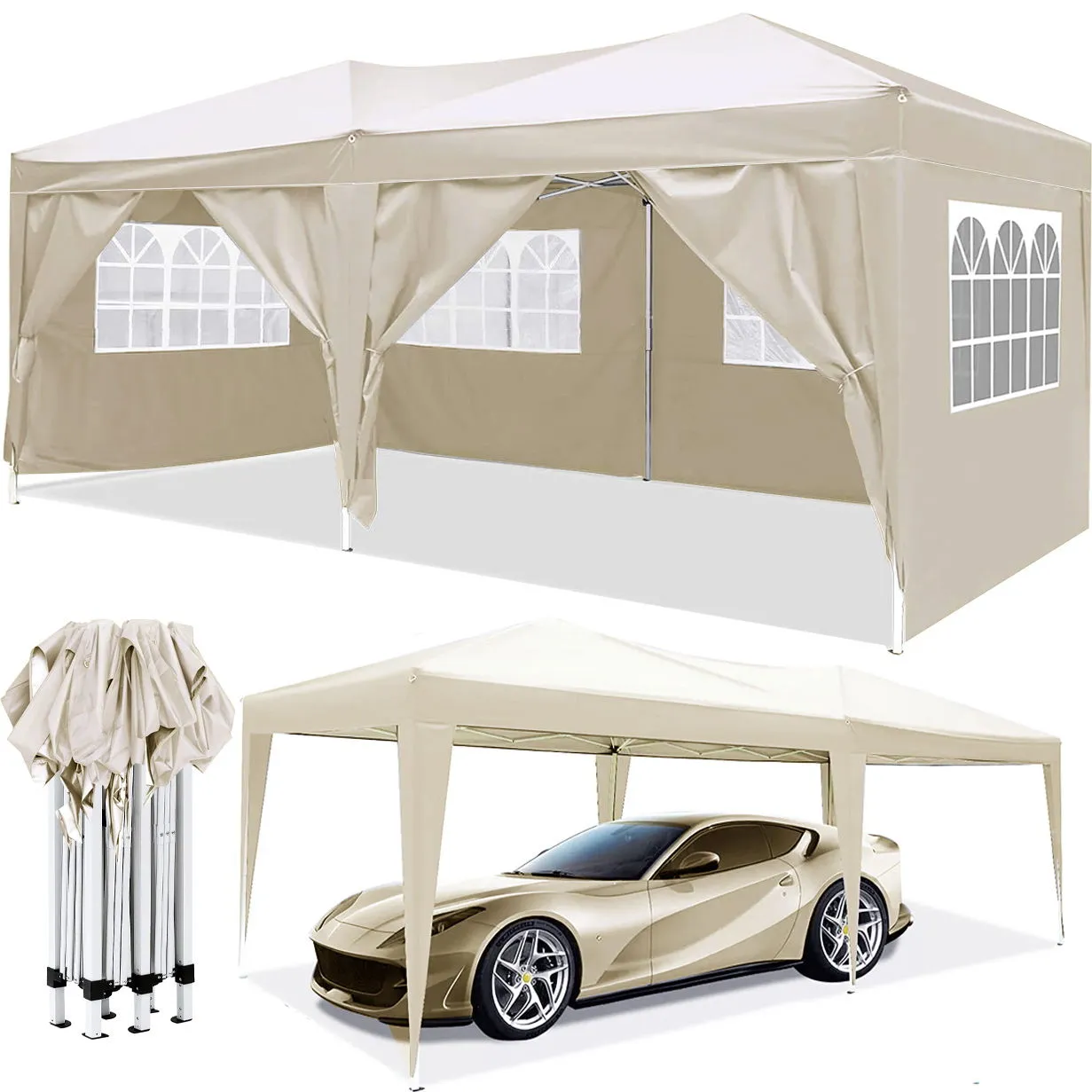 10'X20' Ez Pop Up Canopy Outdoor Portable Party Folding Tent With 6 Removable Sidewalls   Carry Bag   4 Pieces Weight Bag