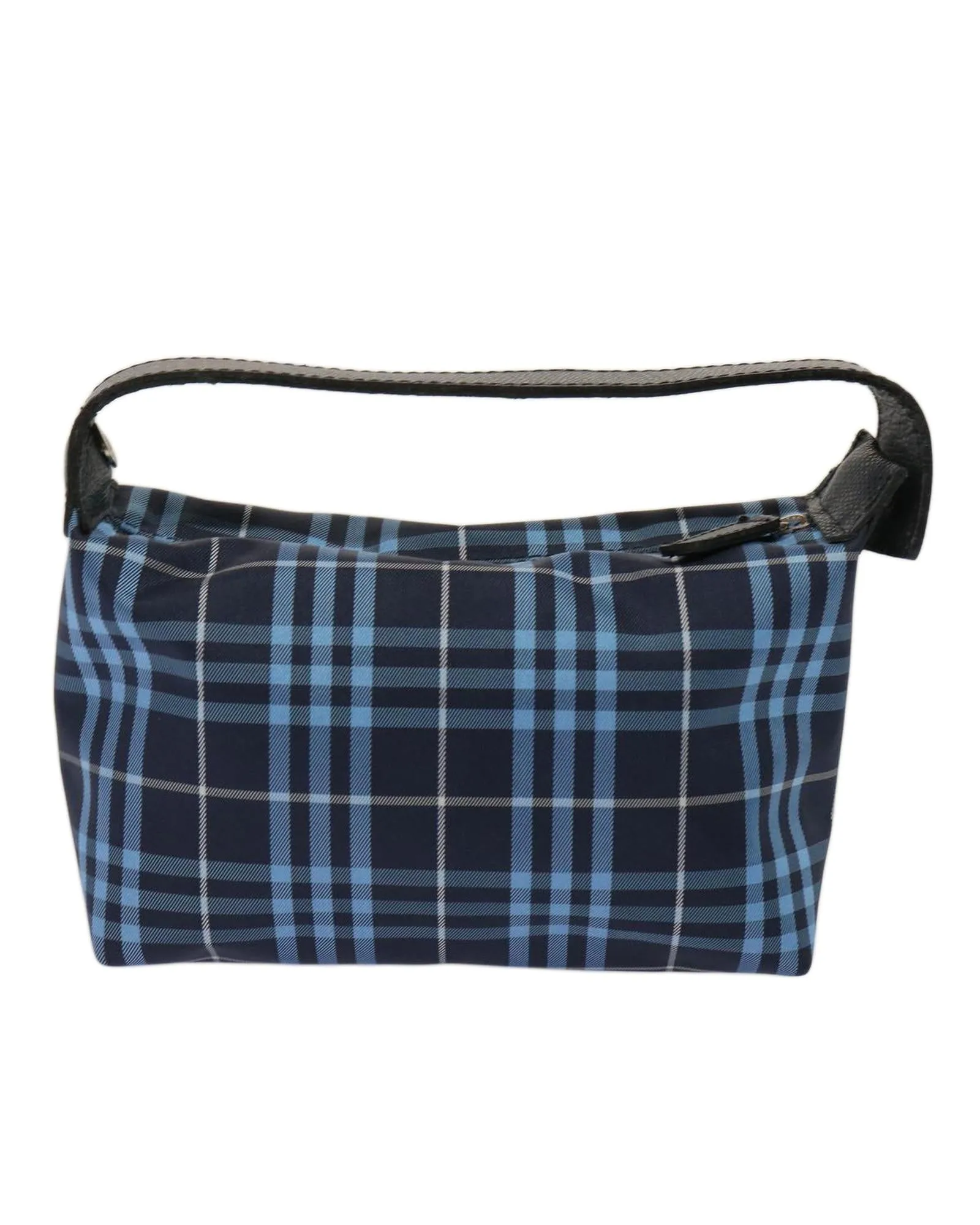 Blue Nylon Hand Bag with Burberrys Iconic Check Pattern - Authentic - Rank B