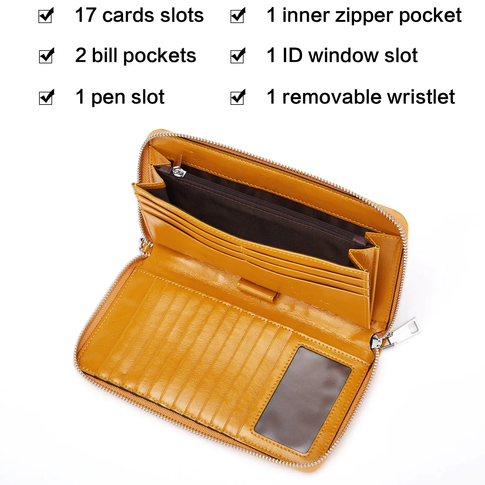 BOSTANTEN Leather Wallets for Women RFID Blocking Zip Around Credit Card Holder Phone Wristlet Clutch