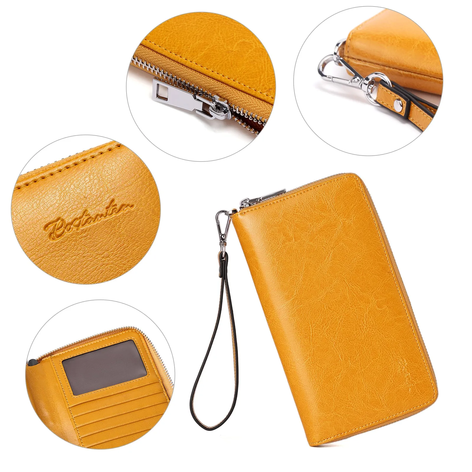 BOSTANTEN Leather Wallets for Women RFID Blocking Zip Around Credit Card Holder Phone Wristlet Clutch