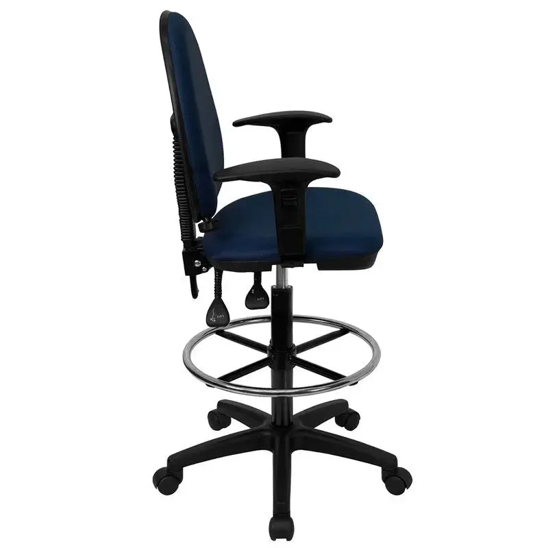 Boswell Mid-Back Navy Blue Fabric Professional Drafting Chair w/Arms