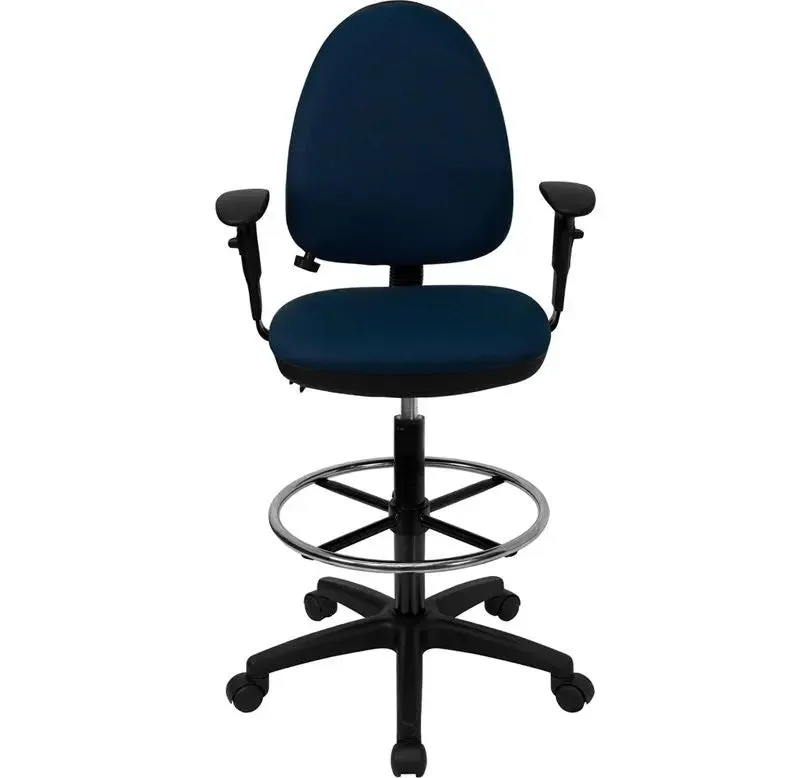 Boswell Mid-Back Navy Blue Fabric Professional Drafting Chair w/Arms