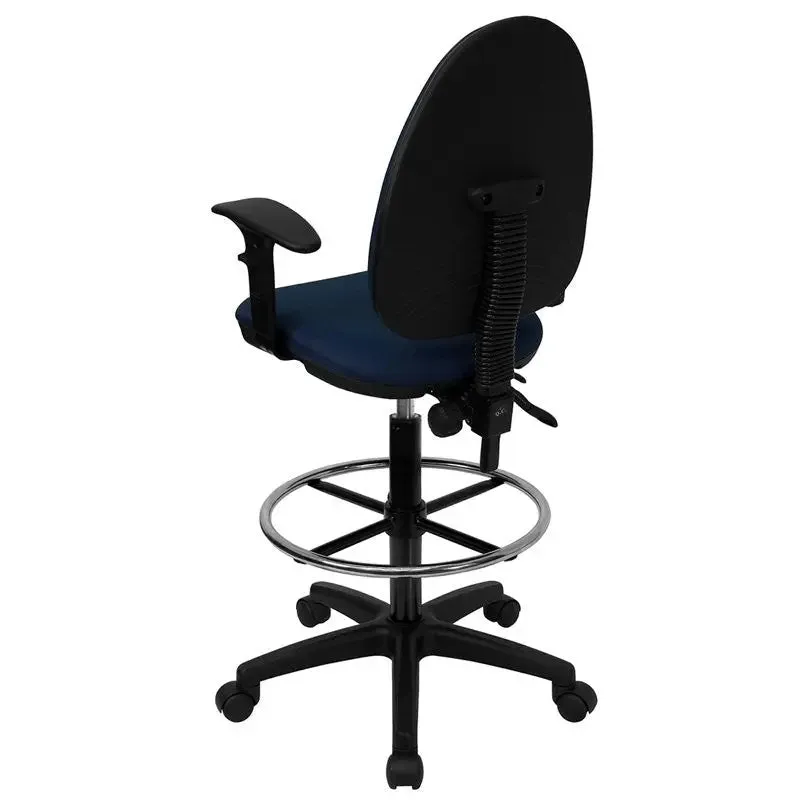 Boswell Mid-Back Navy Blue Fabric Professional Drafting Chair w/Arms