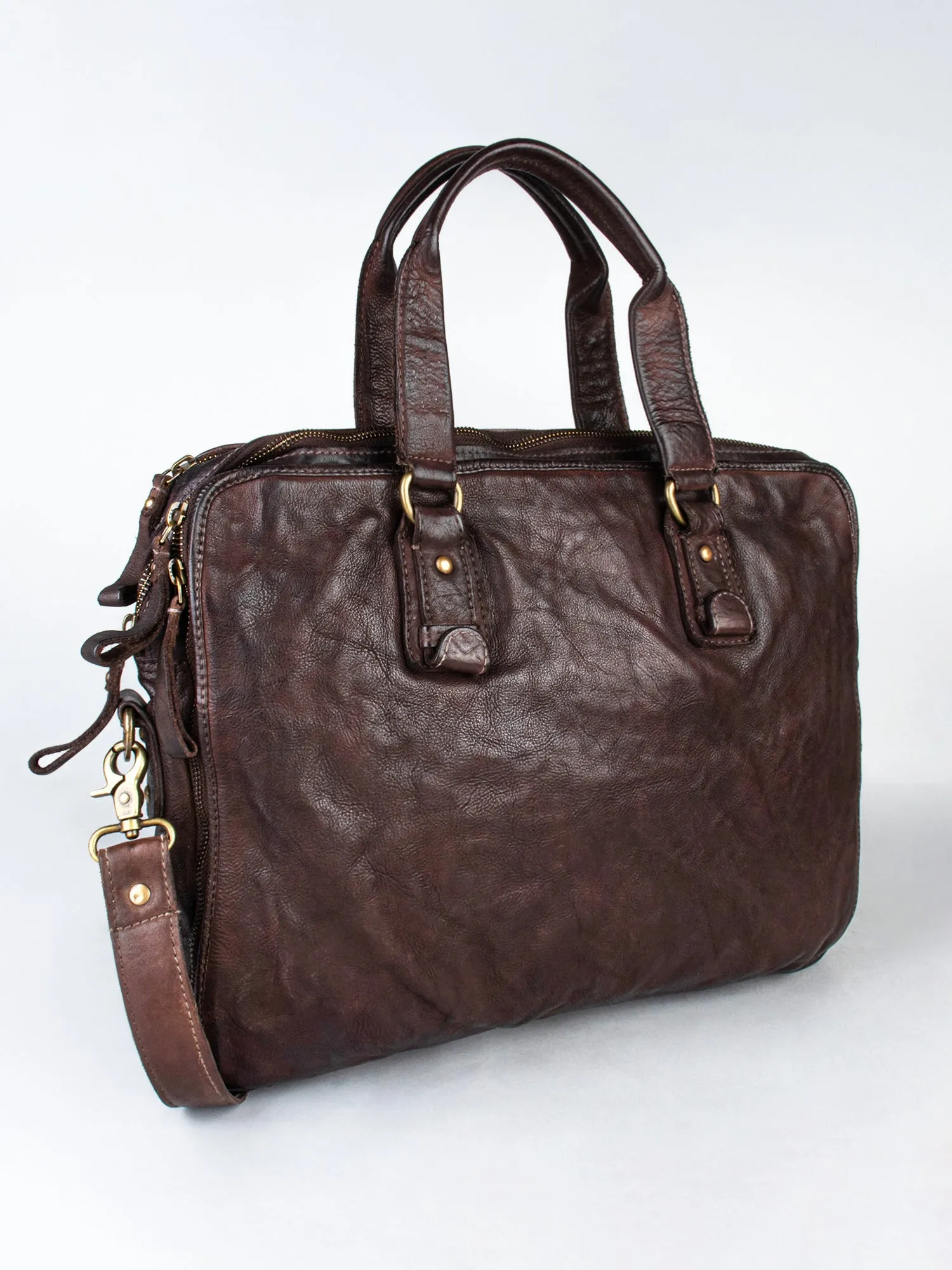 Brown Leather Plain Design Laptop Bag