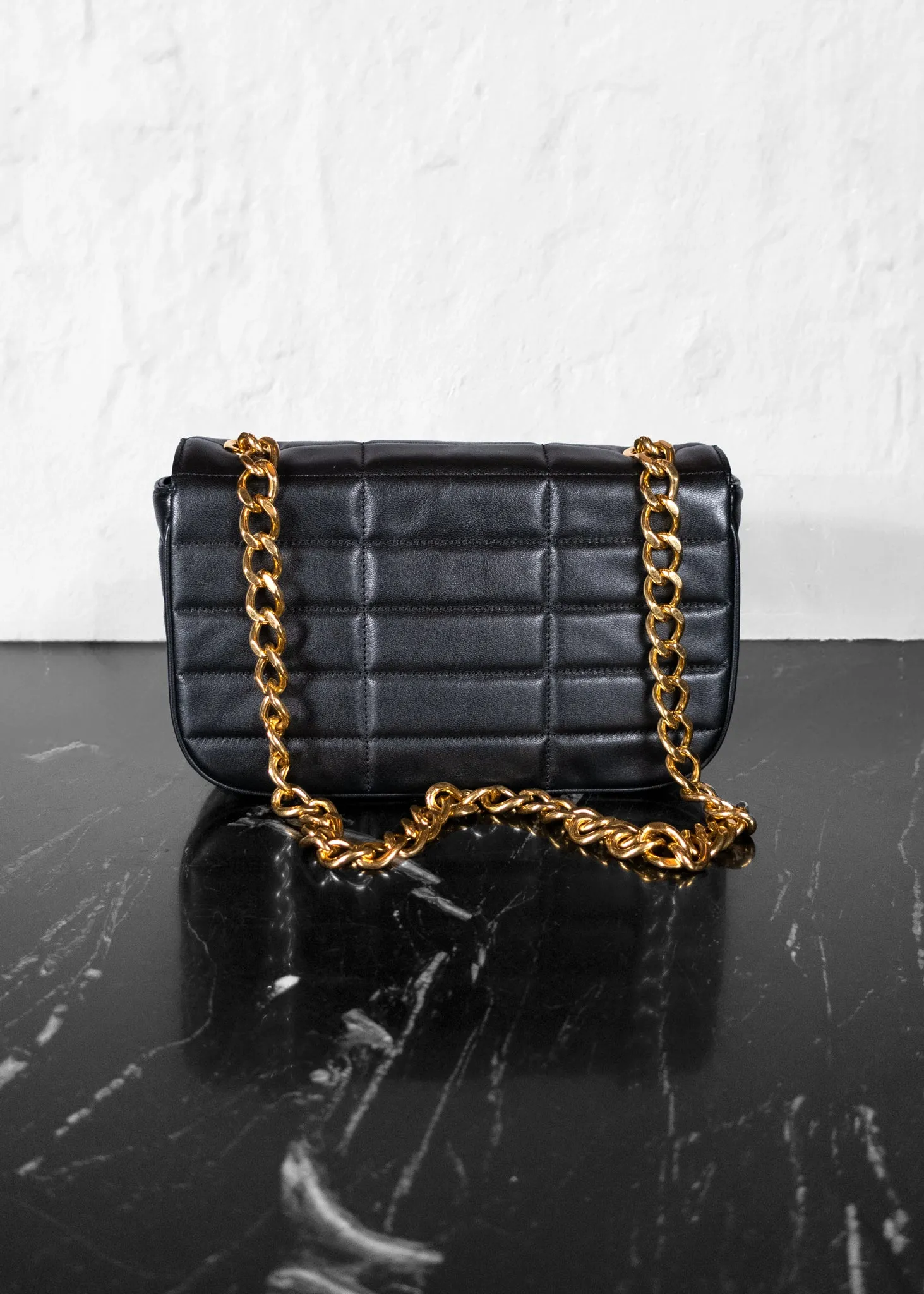 Celine Goatskin Matelasse Chain Shoulder Bag Black