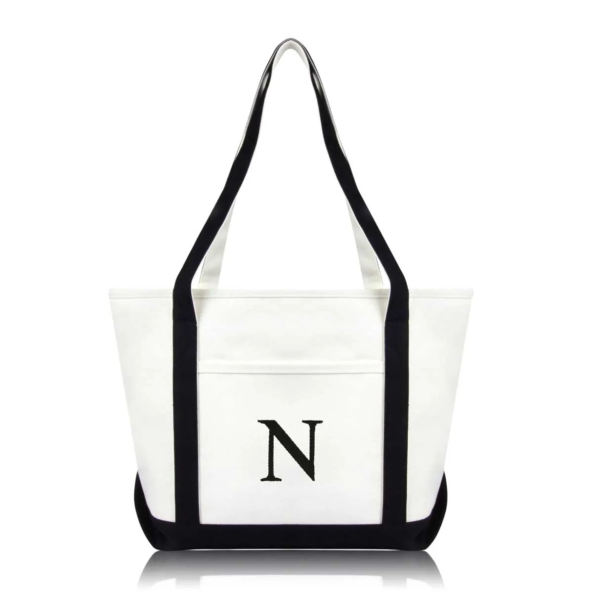 Dalix Medium Personalized Tote Bag Monogrammed Initial Letter - N