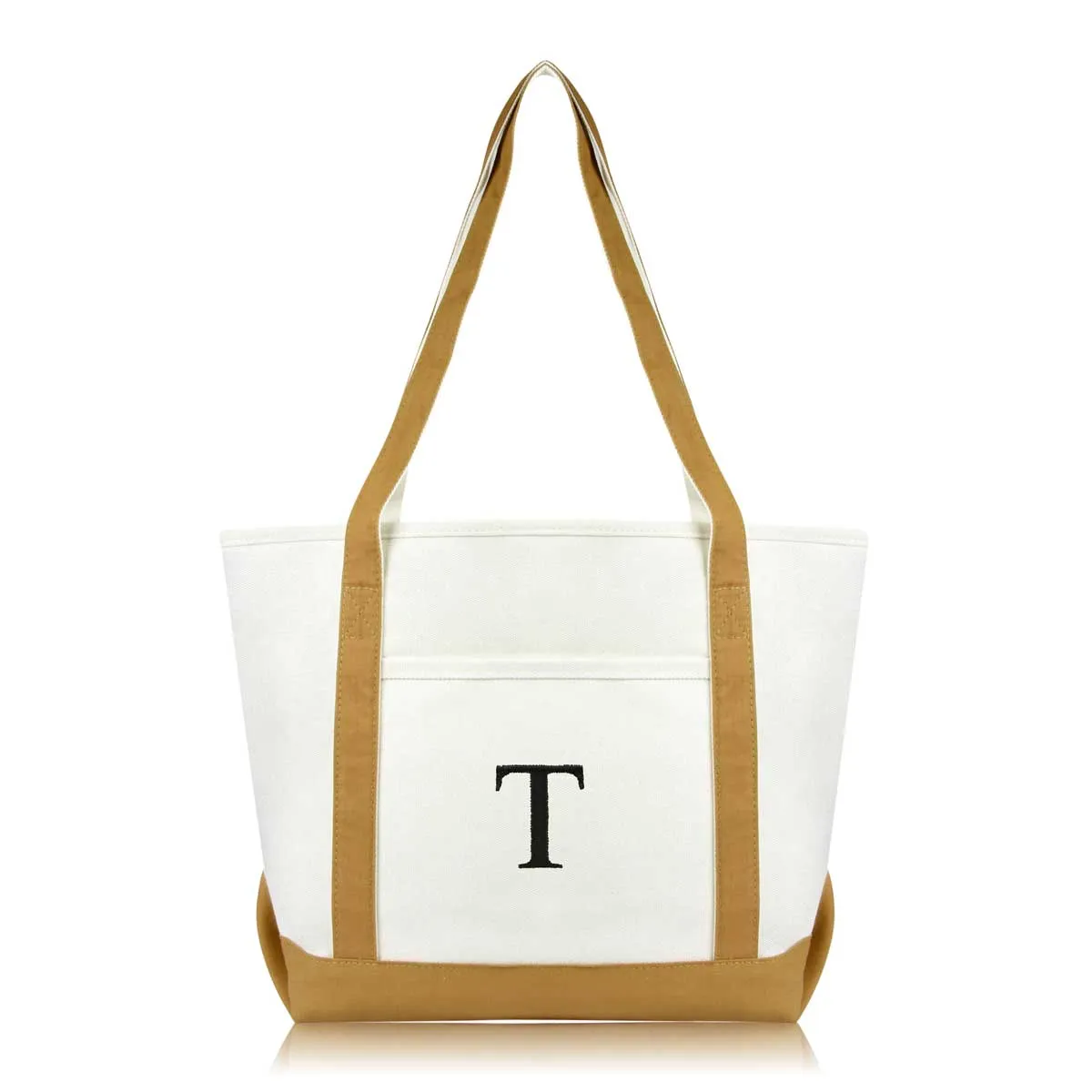 Dalix Medium Personalized Tote Bag Monogrammed Initial Letter - T