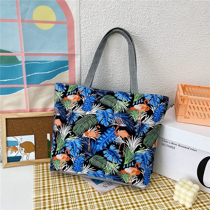 deanwangkt  Fashion Folding Women Big Size Handbag Tote Ladies Casual Flower Printing Canvas Graffiti Shoulder Bag Beach Bolsa Feminina