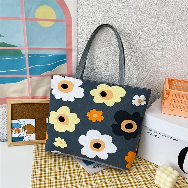 deanwangkt Fashion Folding Women Big Size Handbag Tote Ladies Casual Flower Printing Canvas Graffiti Shoulder Bag Beach Bolsa Feminina