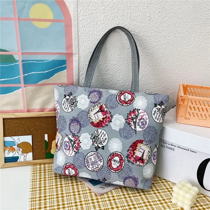 deanwangkt Fashion Folding Women Big Size Handbag Tote Ladies Casual Flower Printing Canvas Graffiti Shoulder Bag Beach Bolsa Feminina