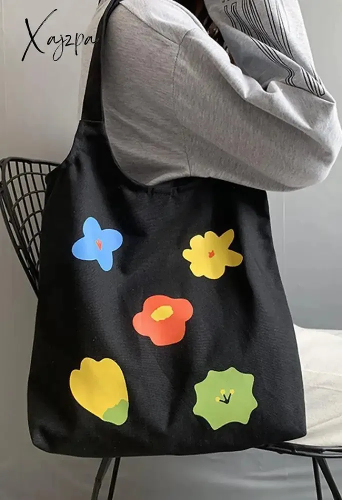 Flower Print Canvas Bag