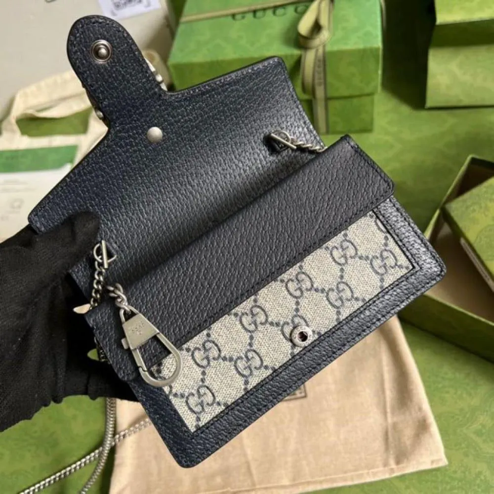 Gucci Dionysus-Inspired Super Mini Crossbody (Black/Beige)