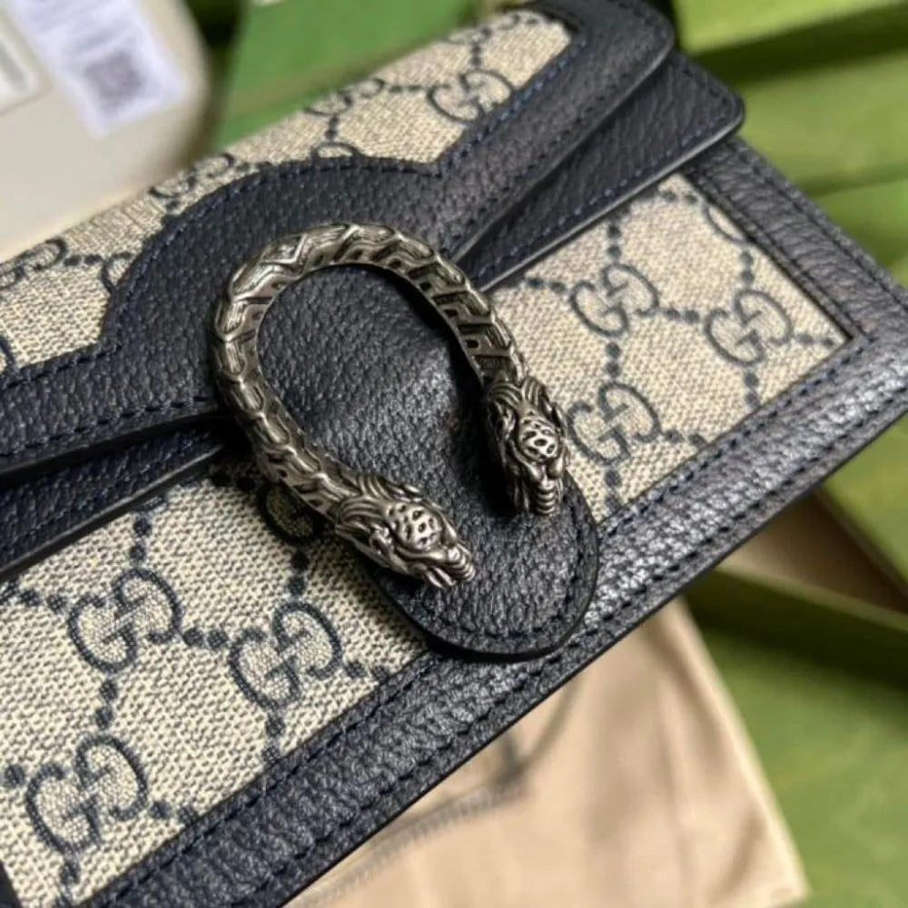 Gucci Dionysus-Inspired Super Mini Crossbody (Black/Beige)