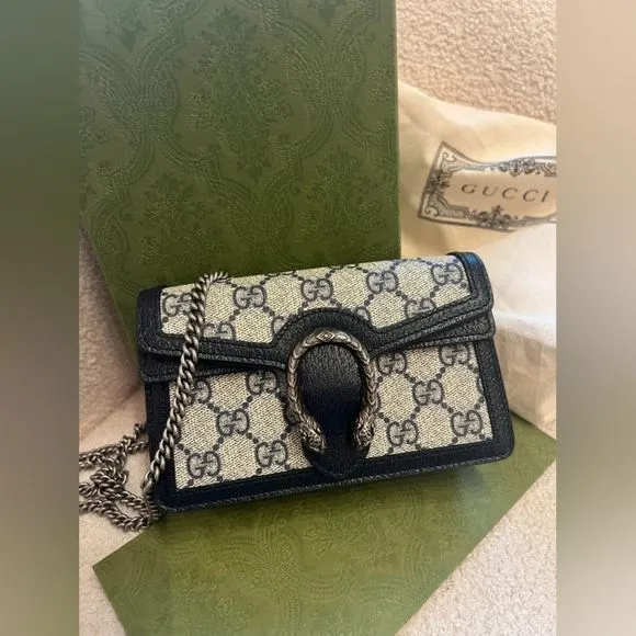 Gucci Dionysus-Inspired Super Mini Crossbody (Black/Beige)