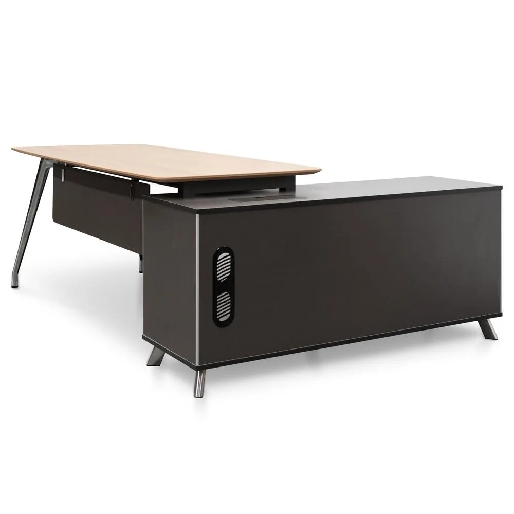 Hayes 2m Left Return Office Desk - Natural - Black