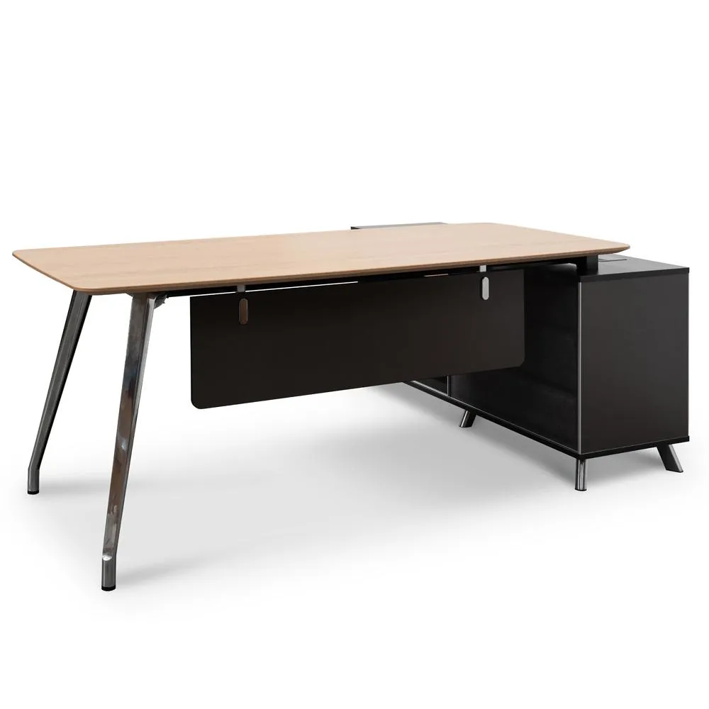 Hayes 2m Left Return Office Desk - Natural - Black