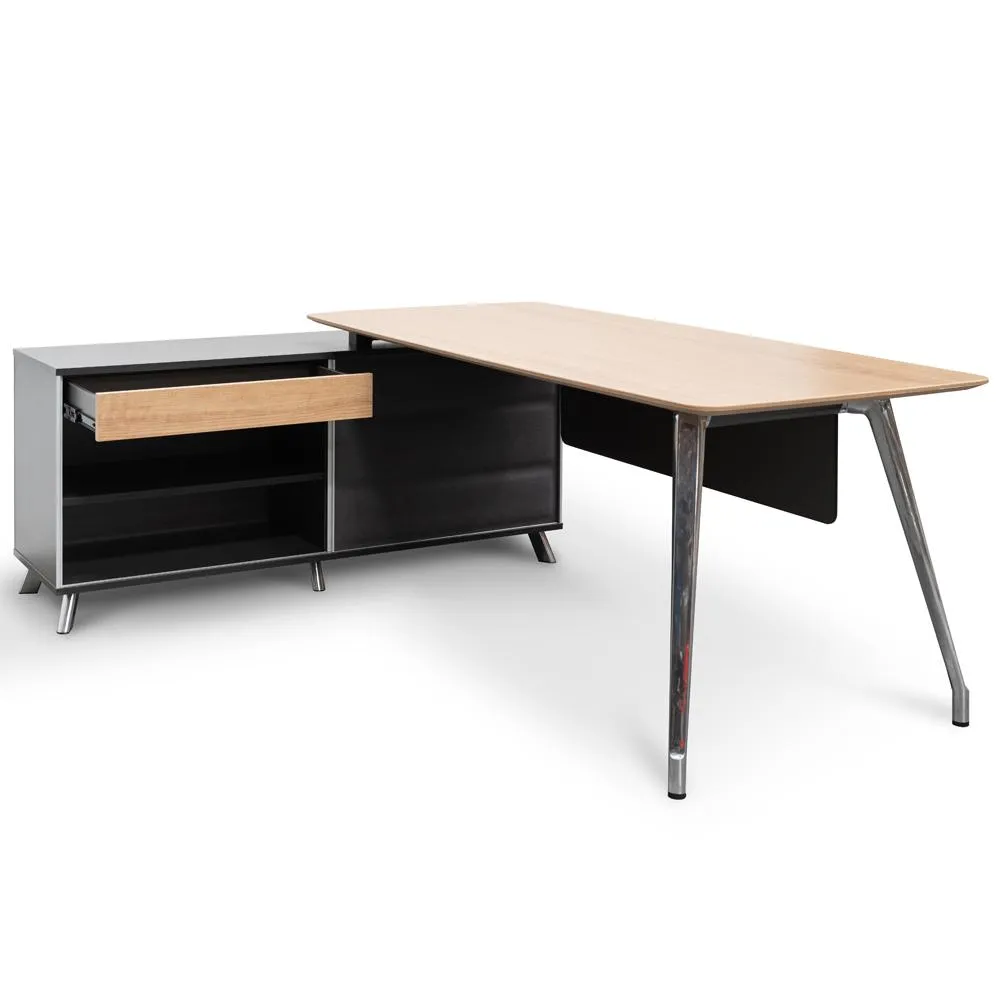 Hayes 2m Left Return Office Desk - Natural - Black