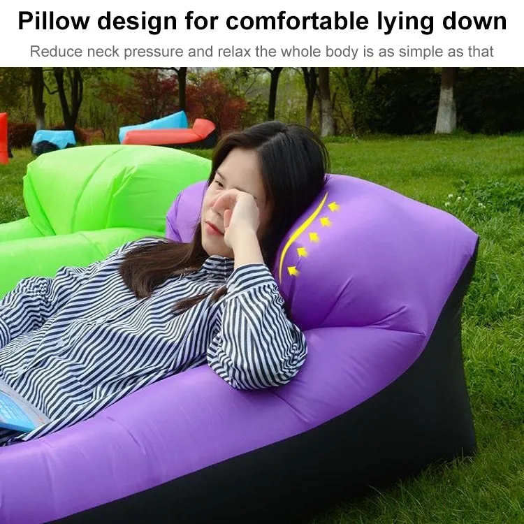 Inflatable Sofa Bed for Camping, Fishing, and Beach, Color-Blocking Pillow Style, Tear-Proof, 94.5 x 21.7 inches (Dark Blue   Black)