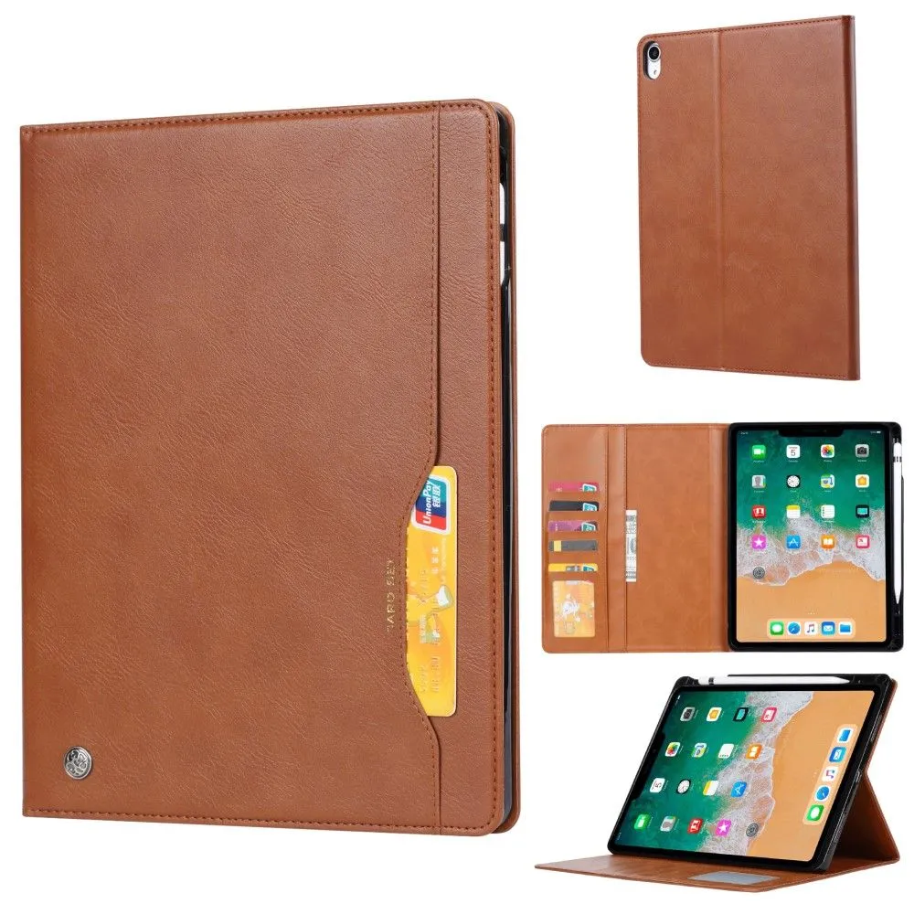 iPad Mini 6 (2021) wallet design leather flip case with pen slot - Brown