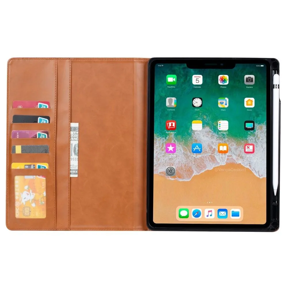 iPad Mini 6 (2021) wallet design leather flip case with pen slot - Brown