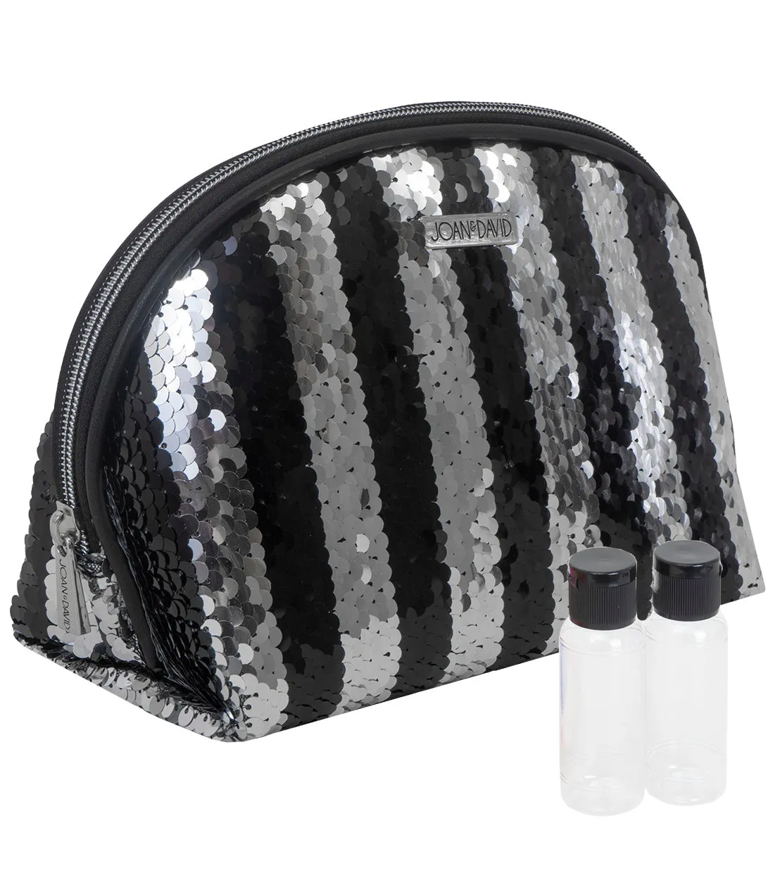 Joan & David Sequined Stripe Patterned Dome Cosmetic Bag