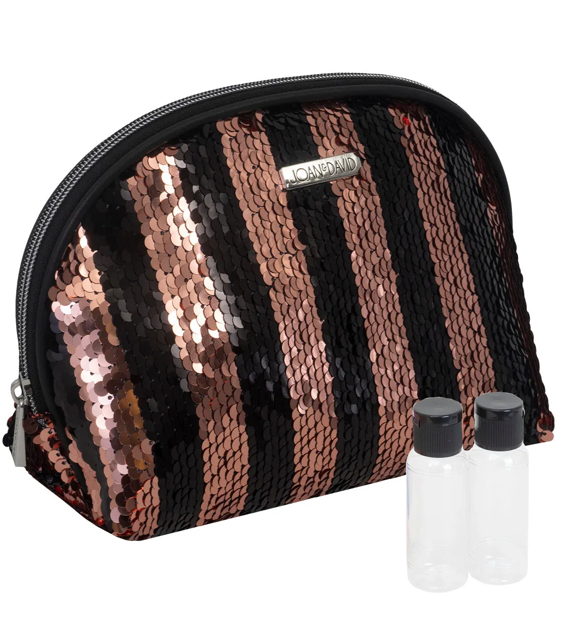 Joan & David Sequined Stripe Patterned Dome Cosmetic Bag