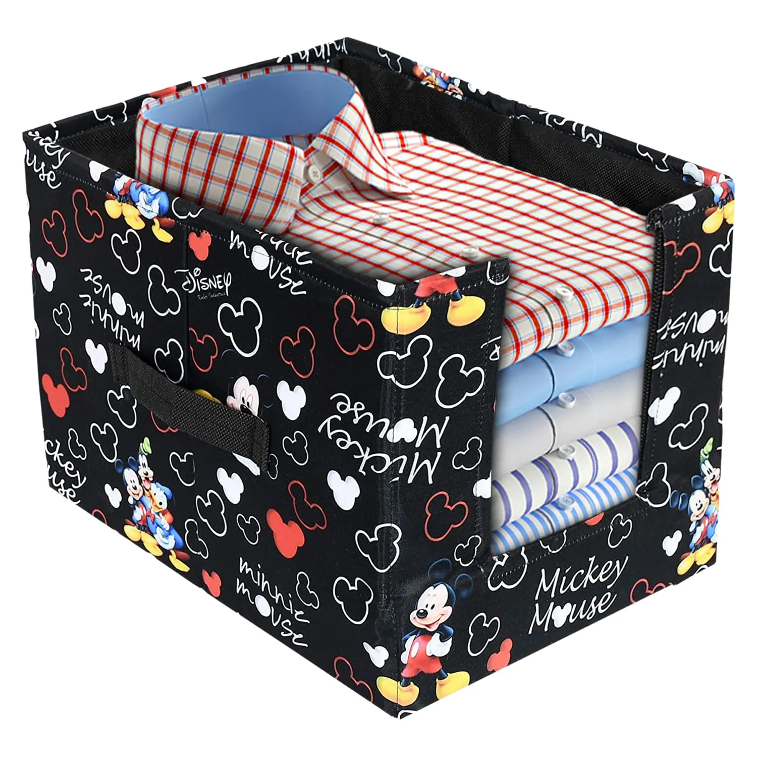 Kuber Industries Mickey Mouse Print Non-Woven Small Storage Box/Organizer For Home Decor- Pack of 2 (Black) 54KM4223