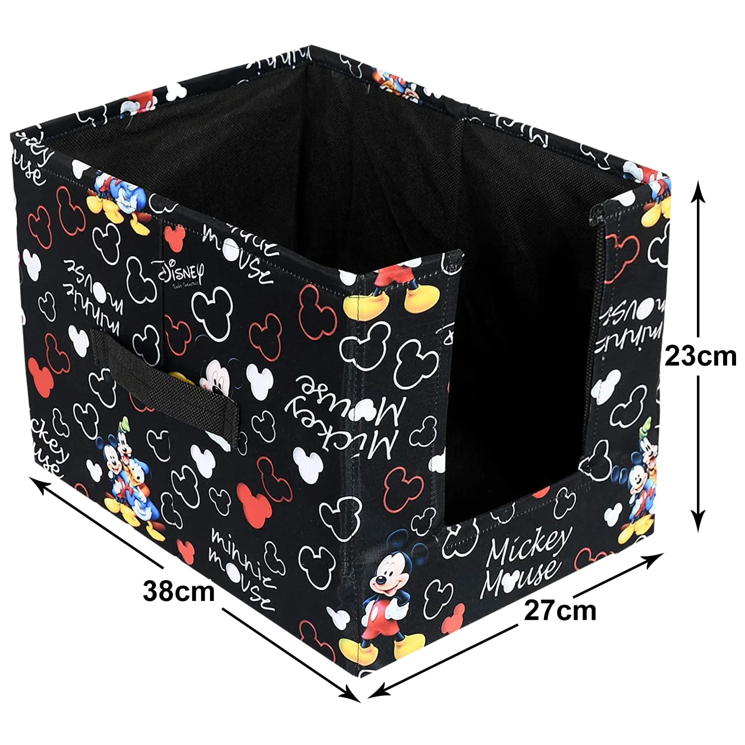 Kuber Industries Mickey Mouse Print Non-Woven Small Storage Box/Organizer For Home Decor- Pack of 2 (Black) 54KM4223