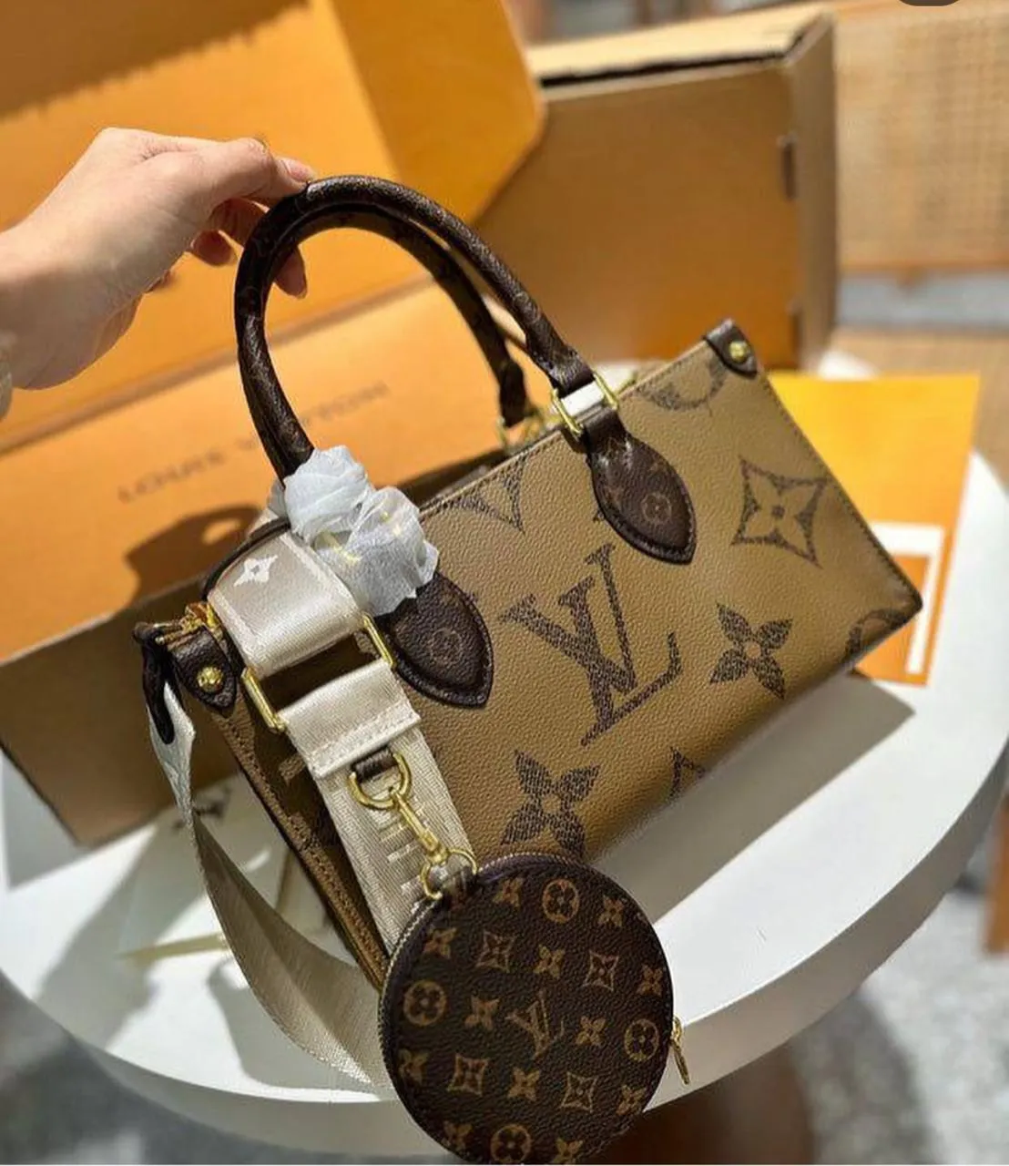 Lady LV On-The-Go Bag with Long Strap (Brown LV)