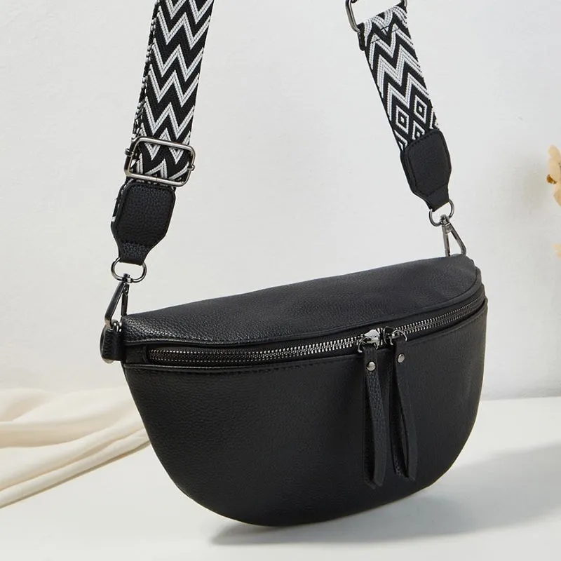 Litchi Embossed - Black Cross Body Bum Bag