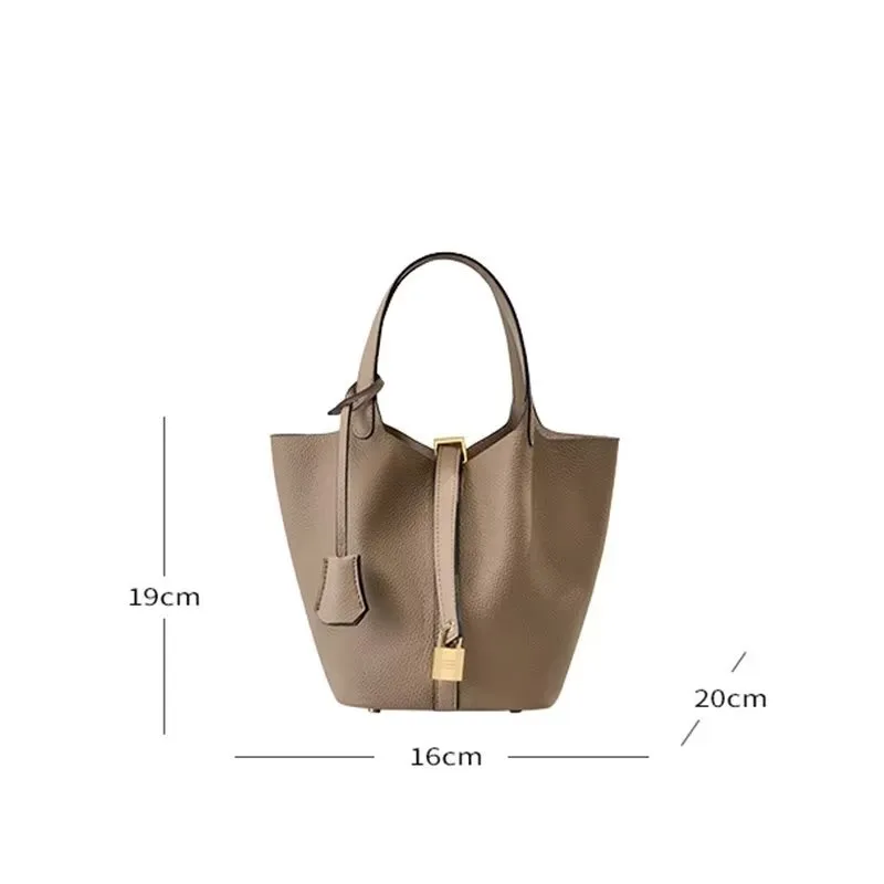 LuxeLeather Chic Closure Bucket Bag