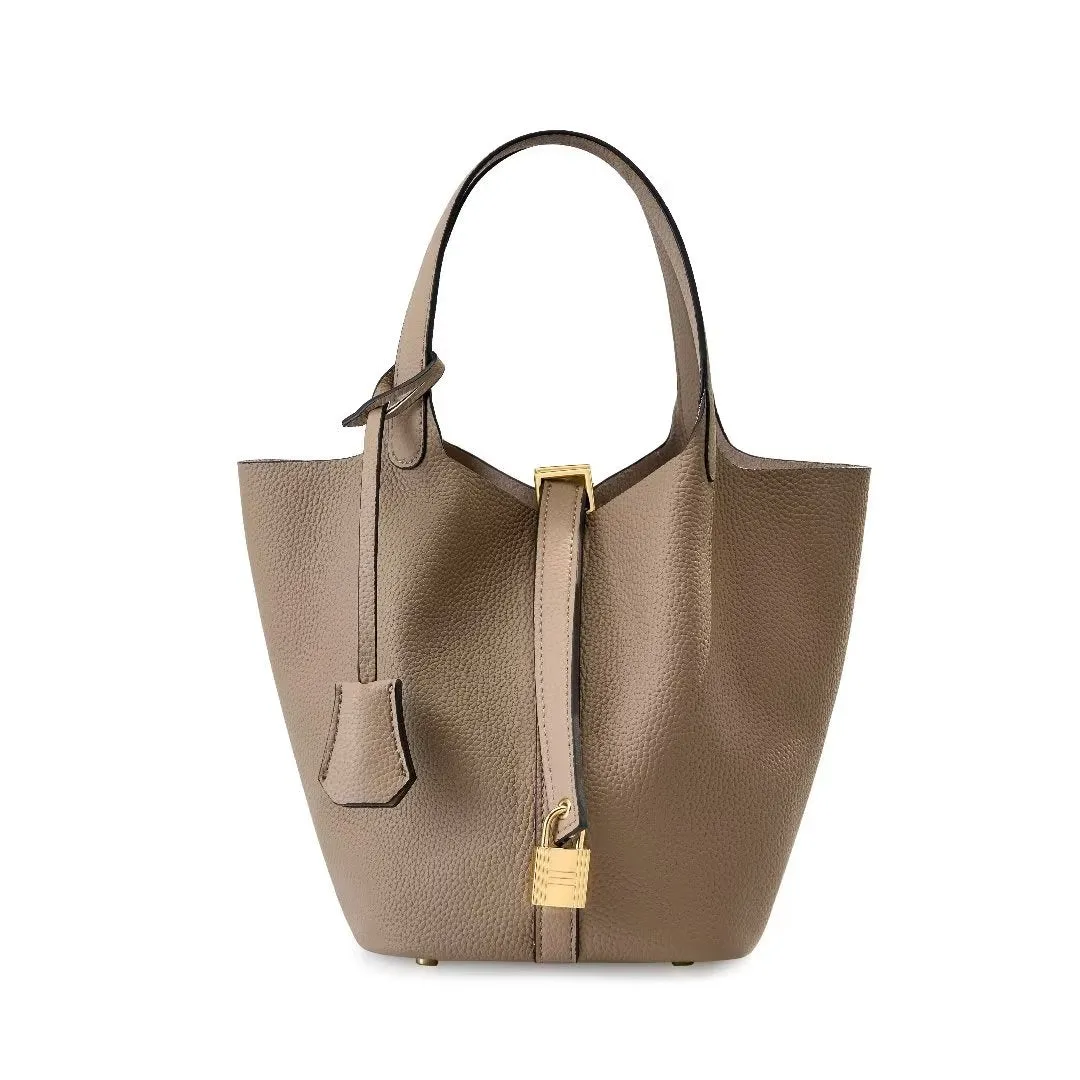 LuxeLeather Chic Closure Bucket Bag