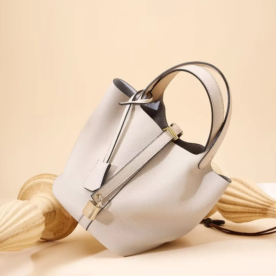 LuxeLeather Chic Closure Bucket Bag