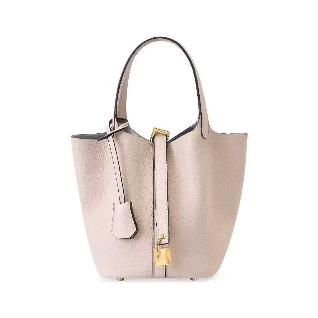 LuxeLeather Chic Closure Bucket Bag