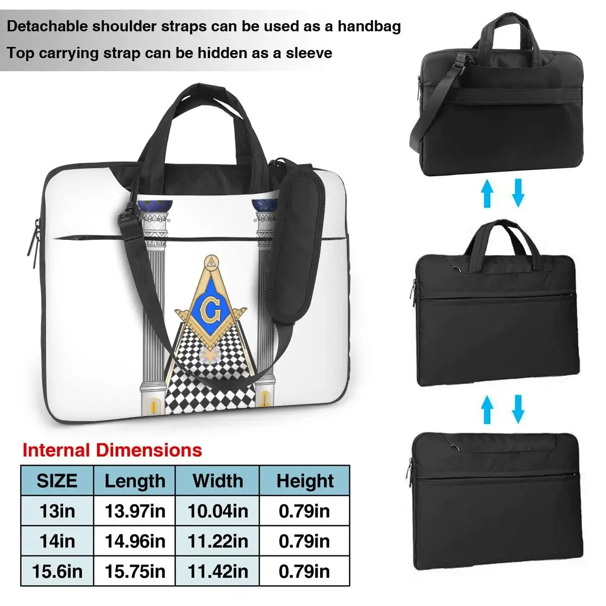 Master Mason Blue Lodge Laptop Bag - Square & Compass With Pillars