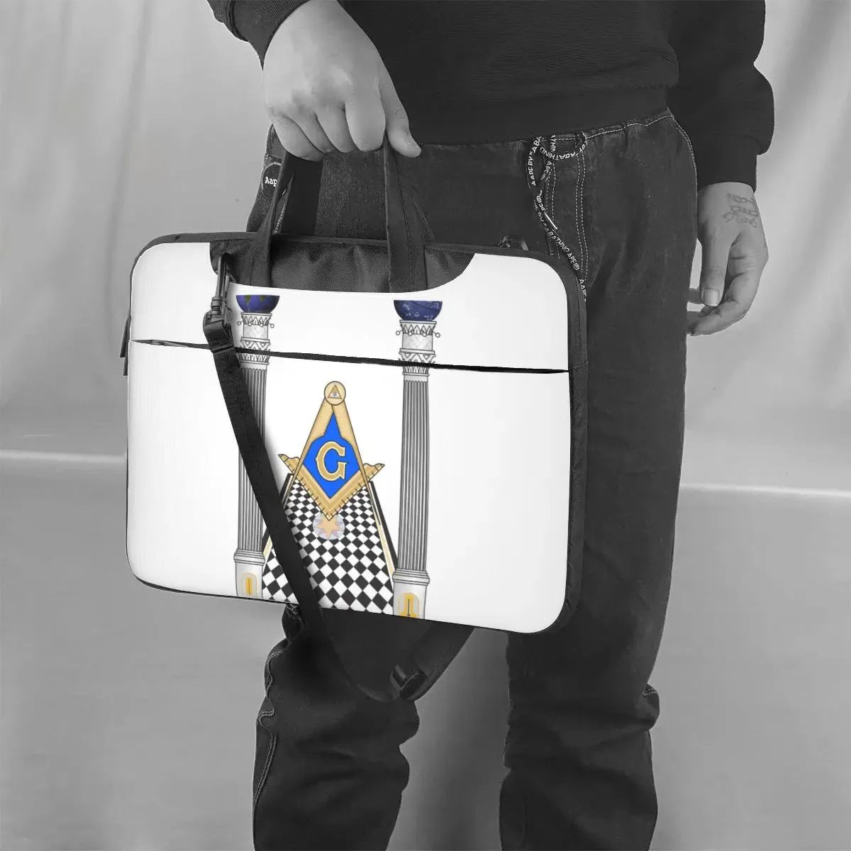 Master Mason Blue Lodge Laptop Bag - Square & Compass With Pillars