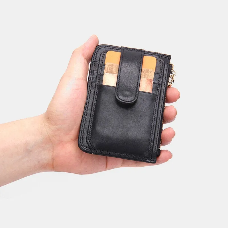 Men Genuine Leather RFID Anti-theft Retro Mini Easy Carry Small Coin Bags Card Holder Wallet