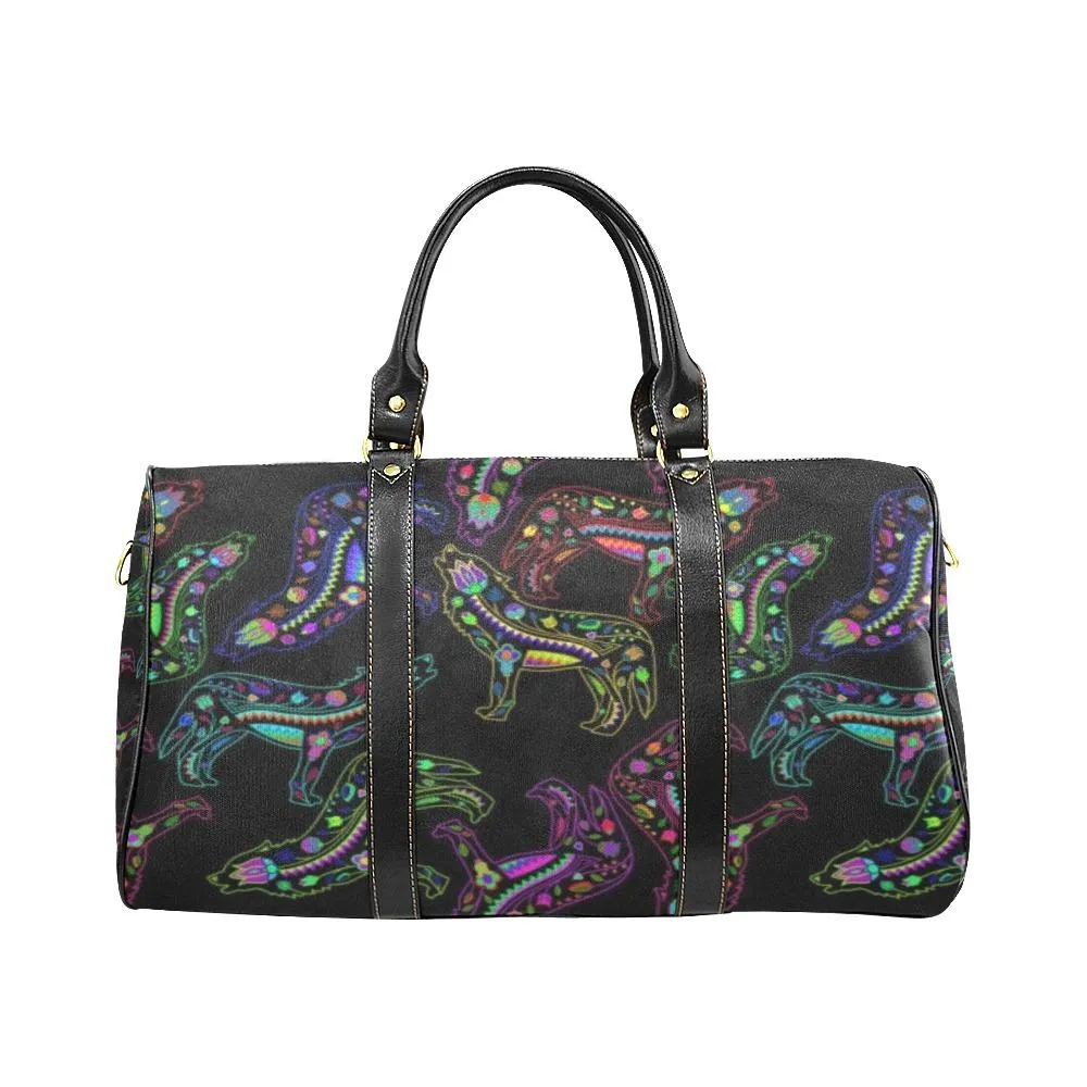 Neon Floral Wolves Waterproof Travel Bag