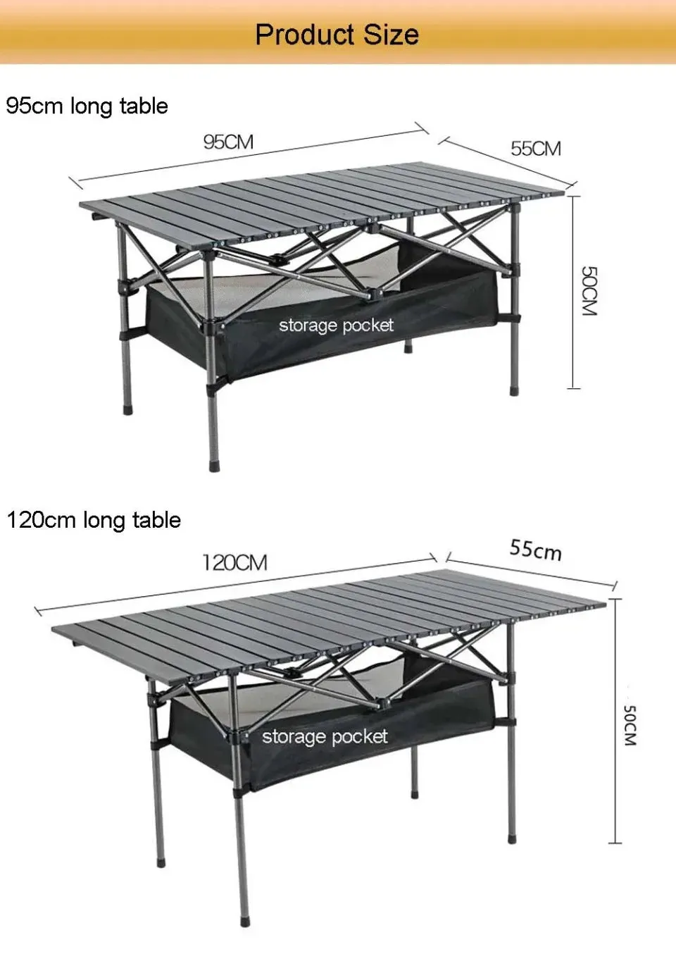 Outdoor Folding Long Table Portable Storage Black Camping Desk Barbecue Easy To Install With Net Bag Light Stable Desk Table