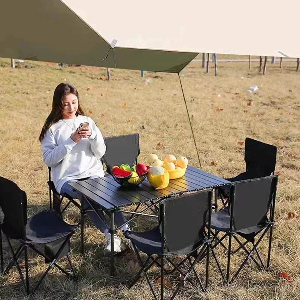 Outdoor Folding Long Table Portable Storage Black Camping Desk Barbecue Easy To Install With Net Bag Light Stable Desk Table