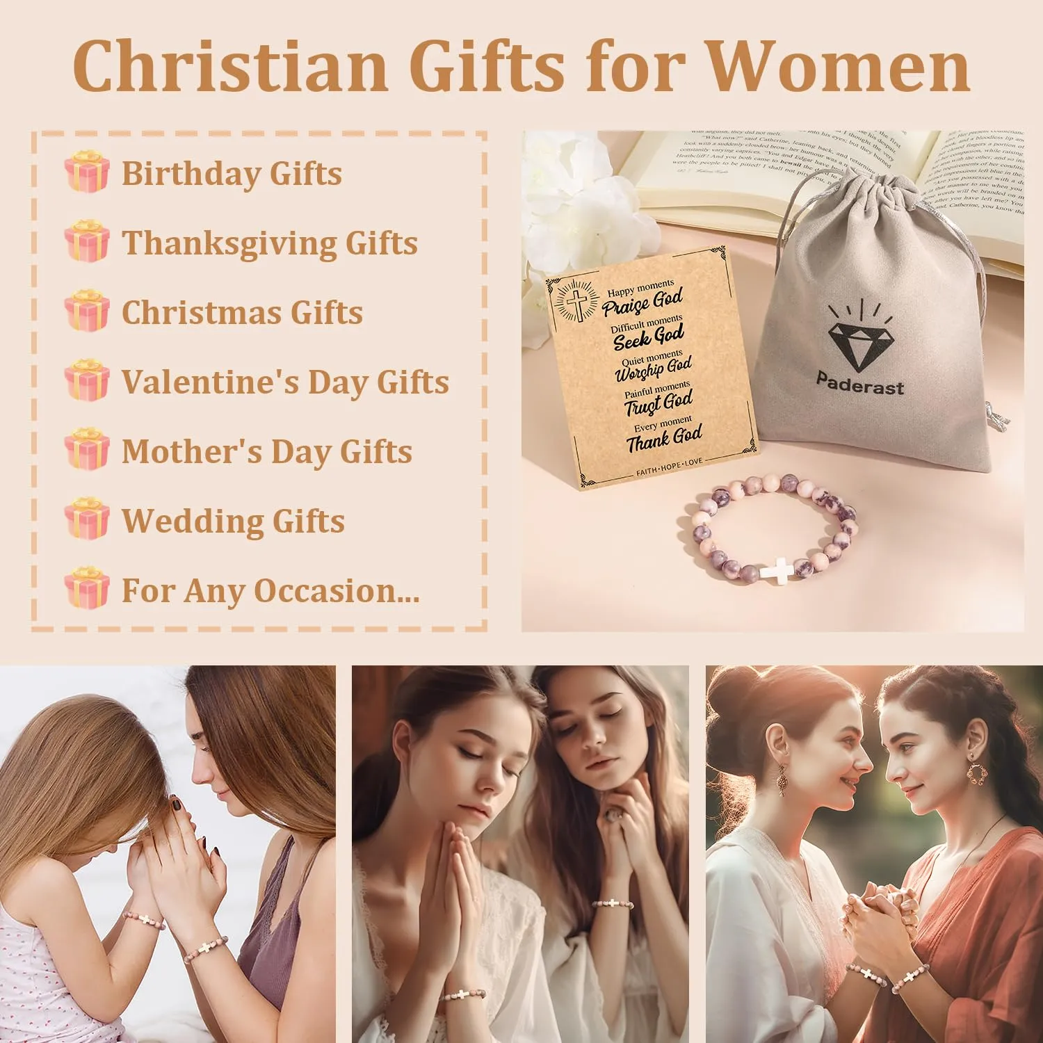 Paderast Christian Gifts for Women, Religious Cross Bracelet Gifts for for Mom/Daughter/Friend/Sister/Grandma