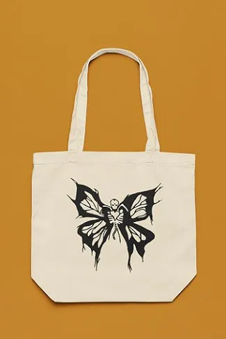 Premium Cotton Canvas Tote Bag- Butterfly White