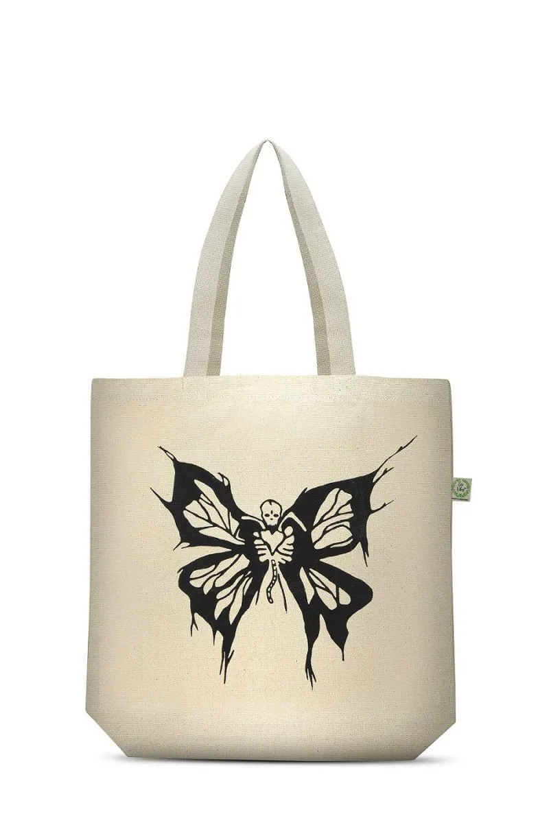 Premium Cotton Canvas Tote Bag- Butterfly White