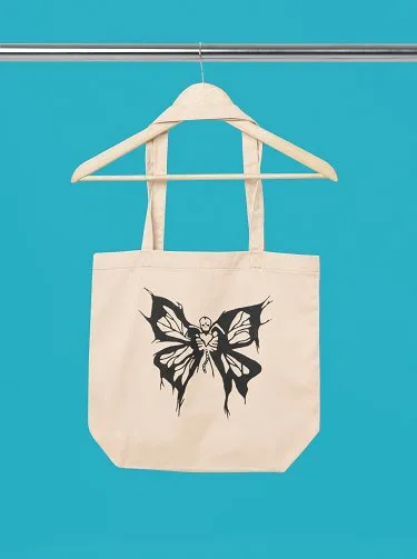 Premium Cotton Canvas Tote Bag- Butterfly White