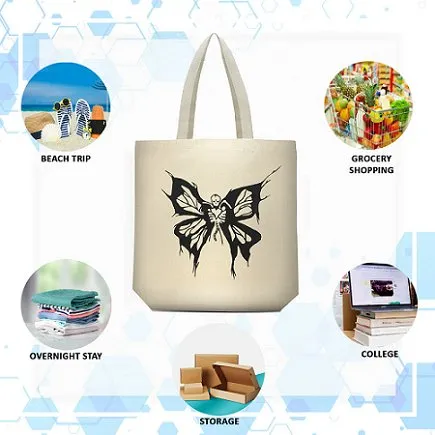 Premium Cotton Canvas Tote Bag- Butterfly White