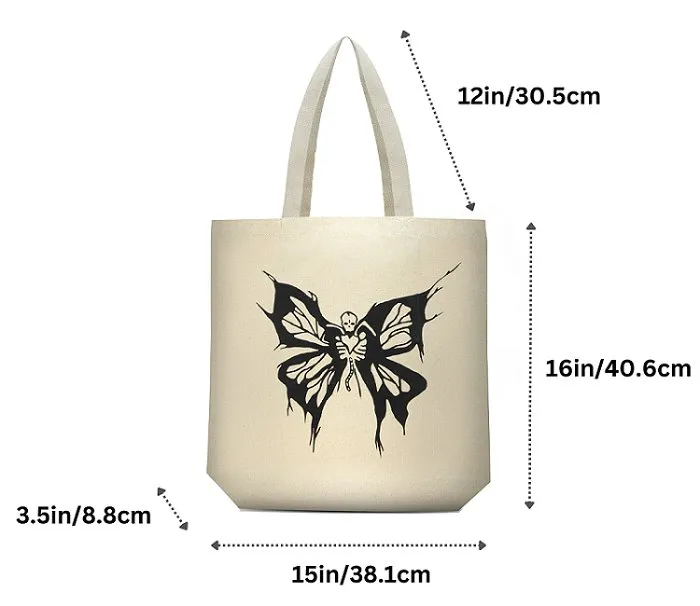 Premium Cotton Canvas Tote Bag- Butterfly White