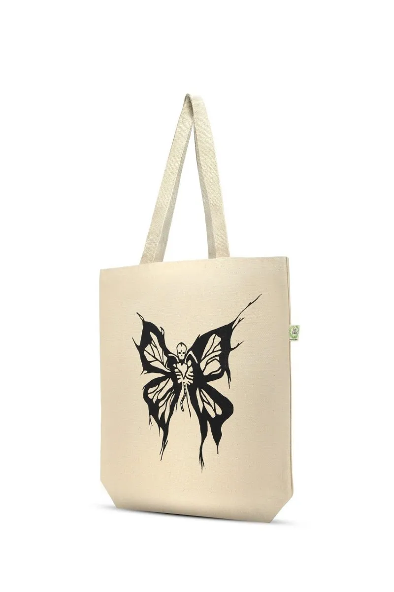 Premium Cotton Canvas Tote Bag- Butterfly White