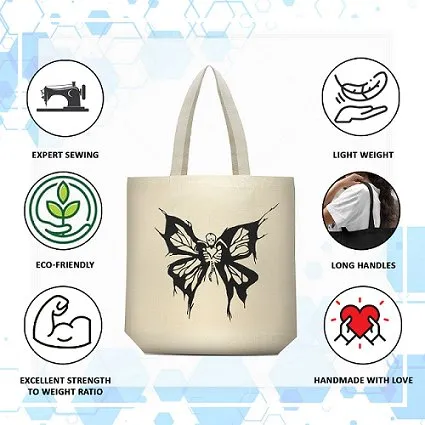 Premium Cotton Canvas Tote Bag- Butterfly White